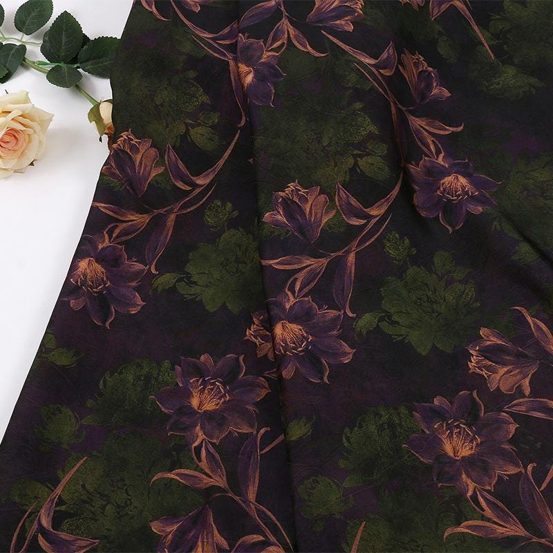 Dahlia Pattern Woven Jacquard Silky Satin Fabric for Sewing, DIY, Costumes, Crafts