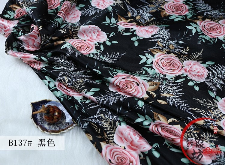 Printed Floral Satin Fabric: Soft Polyester, 59" Wide, Sewing Material