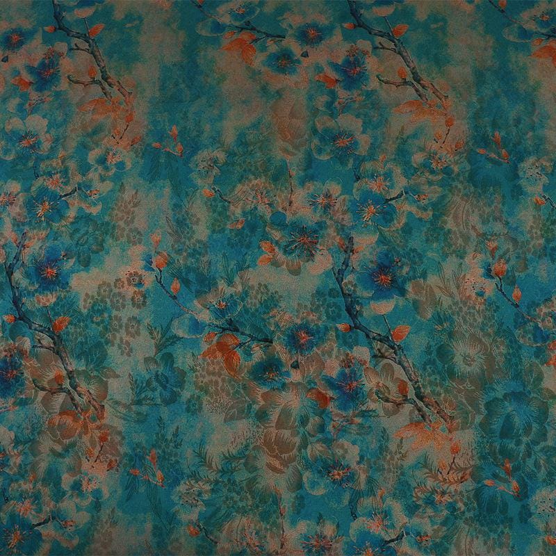 Red Cloud Gauze Fabric with Ink-Dyed Peony Blossom Print, 59"Wide