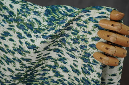 Blue Green Embossed Leopard Jacquard Fabric, Textured Animal Print Upholstery & Sewing Material,
