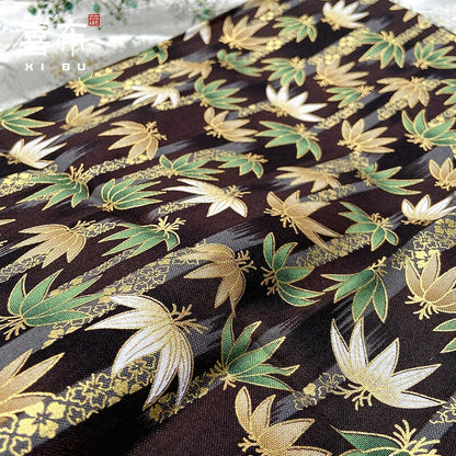 Japanese Foliage Cotton Fabric: Hot-Stamping Kimono Sewing Material, 57"W
