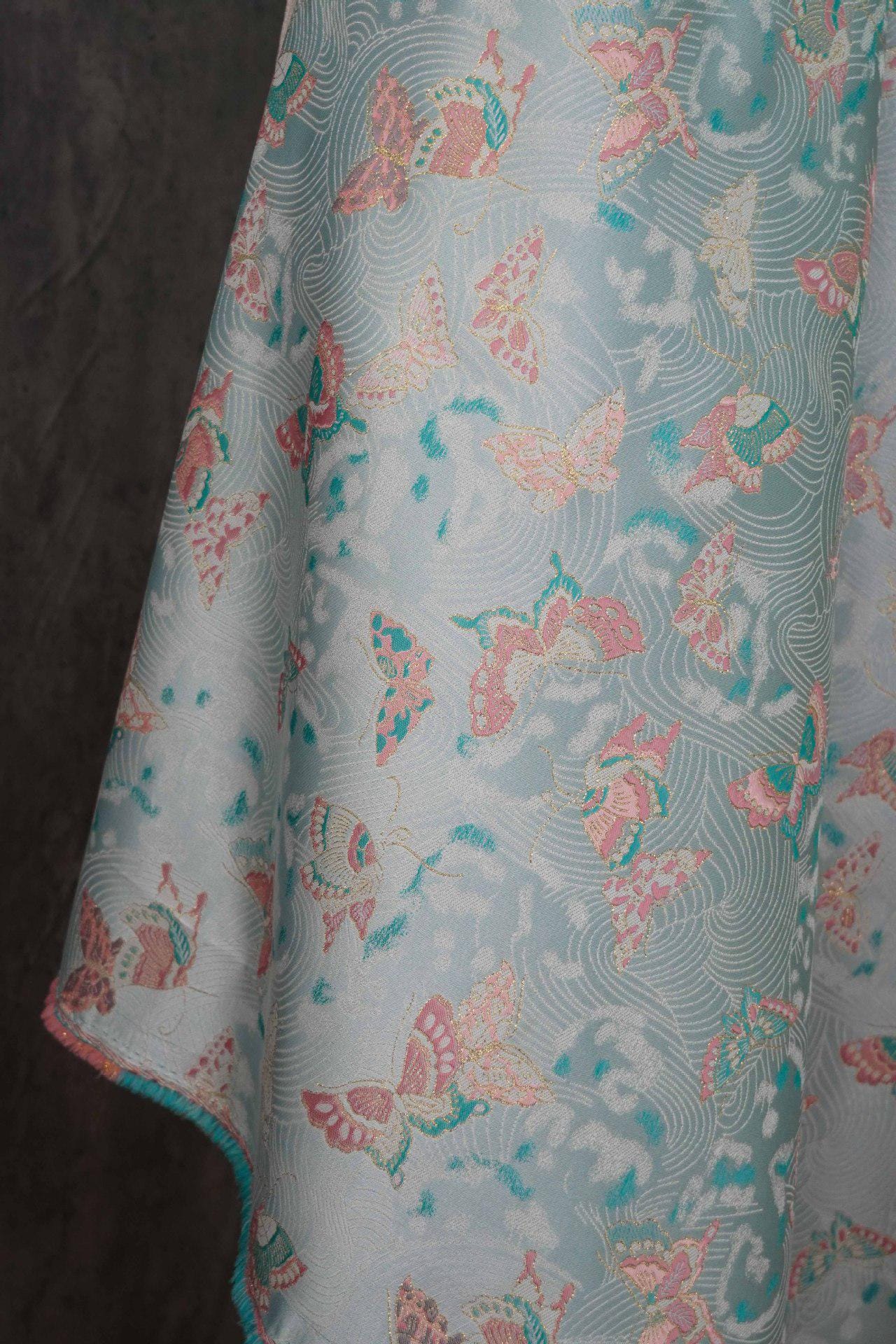 Butterfly Jacquard Fabric: Gold Thread Polyester Rayon Blend, 57"W