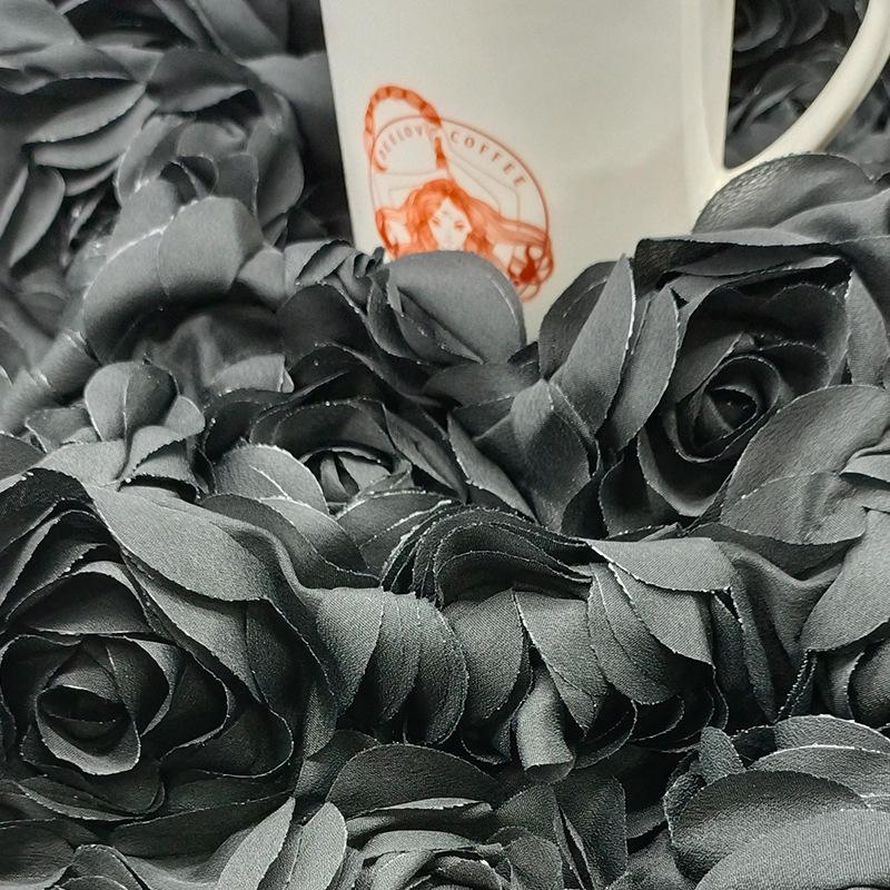 Black Rose Embroidery Fabric: 3D Floral Mesh, Bridal Veil, By The Yard