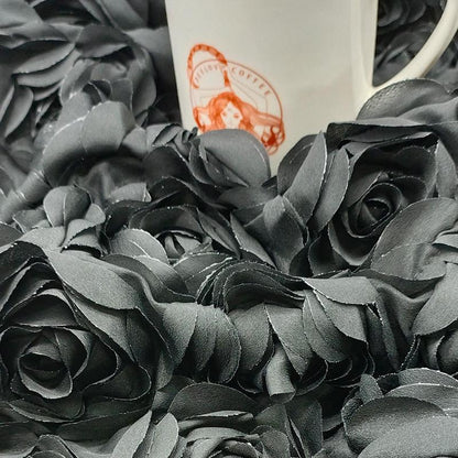 Black Rose Embroidery Fabric: 3D Floral Mesh, Bridal Veil, By The Yard