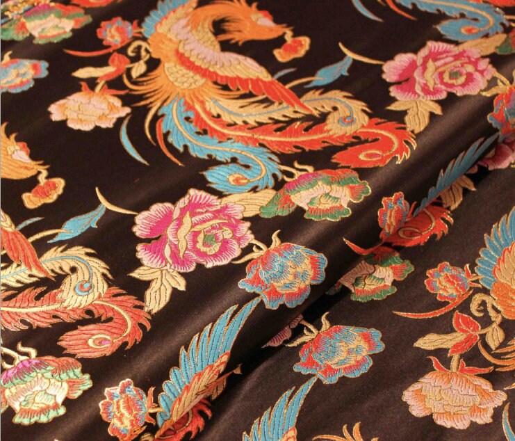 Gold Phoenix Brocade Fabric: Chinese Cheongsam Qipao Sewing Material (28"W)