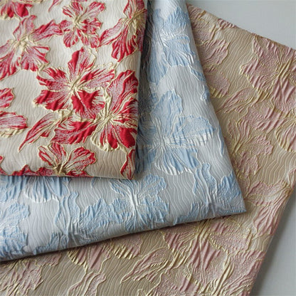 Gold Thread Floral Jacquard Fabric: 3D Embossed Woven Textile, 55"W