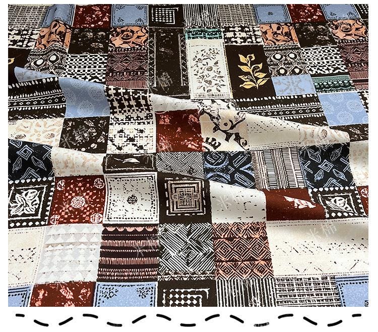 Tissu en coton collage vintage : matériau de quilting d'art rétro (55 po L)