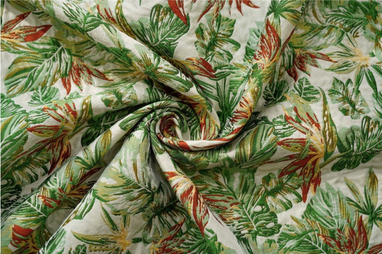 Green Forest Jacquard Fabric: Rayon Polyester Blend, 59" Wide