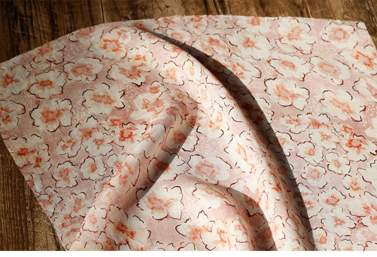 Vintage Style Ramie Fabric: Floral Print, 55" Wide, Sewing & Upholstery