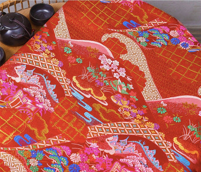 Floral Jacquard Brocade Fabric: Japanese Architecture, 59" Wide