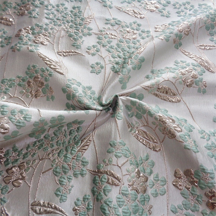Gold Thread Jacquard Fabric: 3D Vintage Floral Upholstery, 55"W