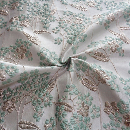 Gold Thread Jacquard Fabric: 3D Vintage Floral Upholstery, 55"W