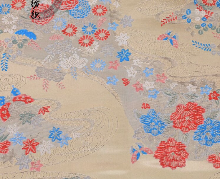 Nishijin Floral Jacquard Fabric: Japanese Silk Brocade, 59" Wide