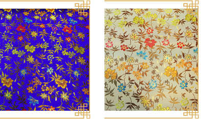 Tissu brocart de soie à motif floral : satin de rayonne Golden Bud (45 po L)