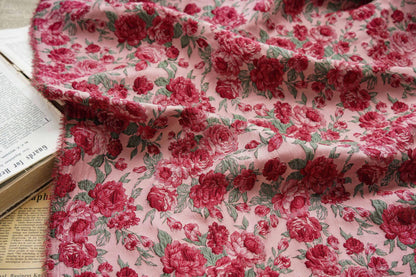 Red Rose Floral Brocade Fabric ��� Embossed Jacqua" Wide