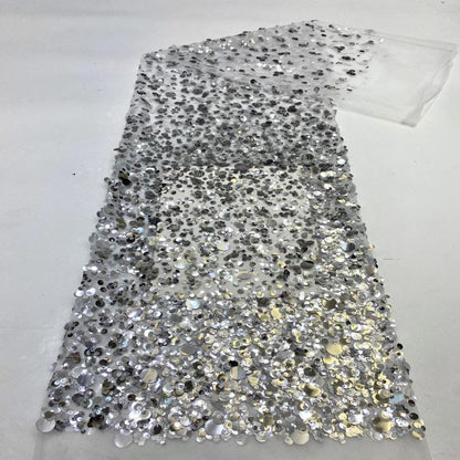 Sequin Embroidery Fabric: Beaded Designer Fabric for Prom Dress, Doll Making - 49"W