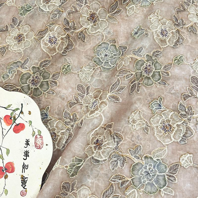 Embroidered Floral Fabric ��� Vintage Hanfu Qipao Sty" Wide