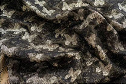 Gold Thread Butterfly Jacquard Fabric: 3D Texture, 56" Wide