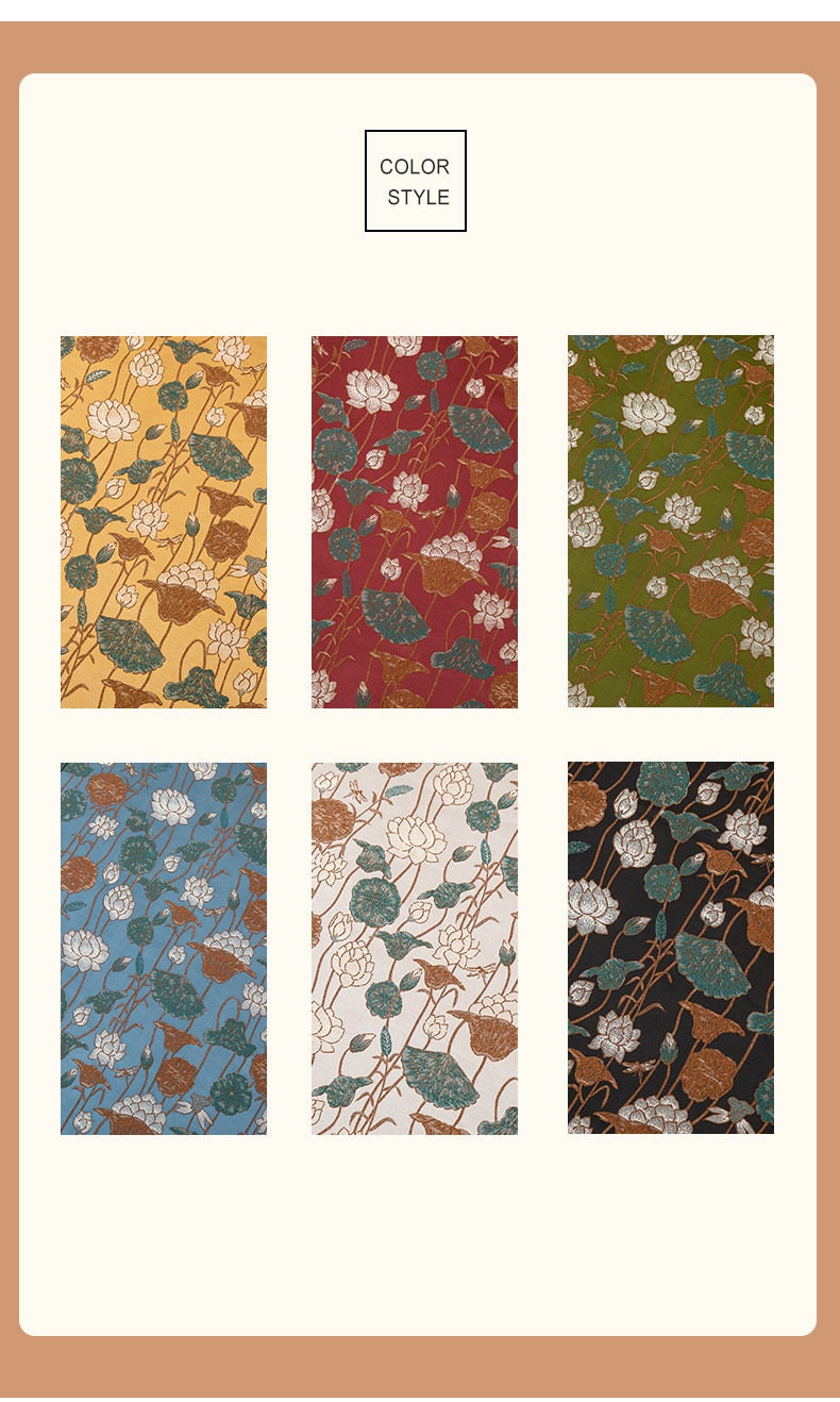Lotus Flower Brocade Fabric: 59" Wide Nishijin Ori Satin