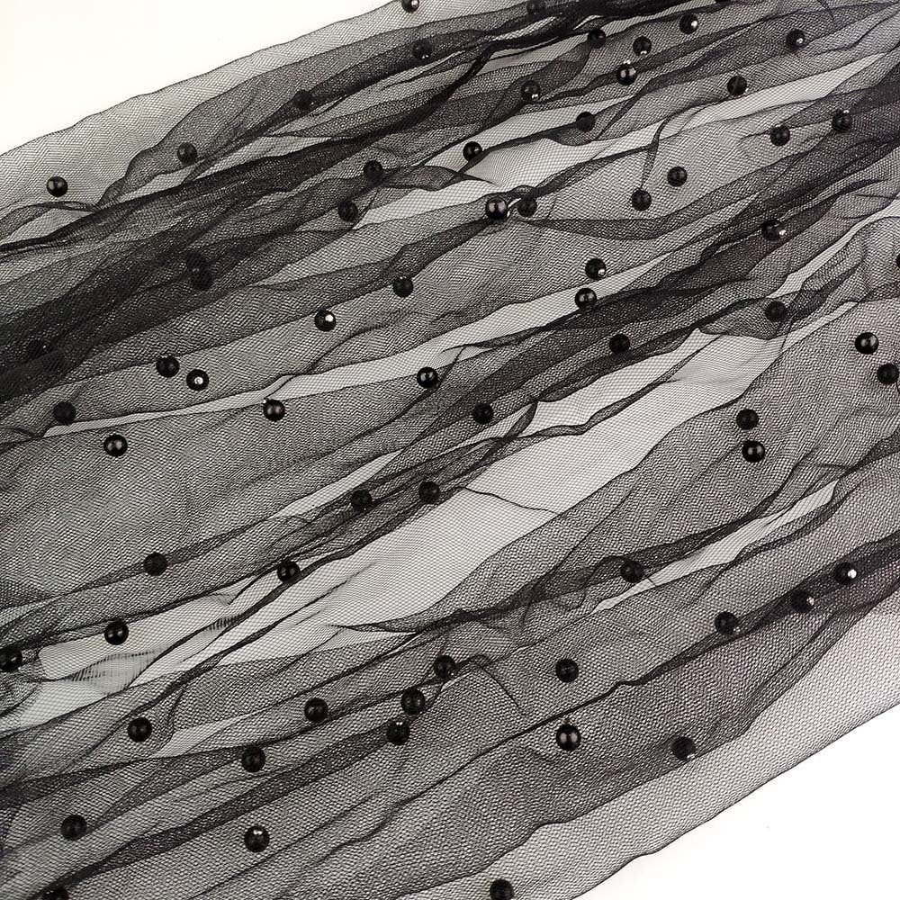 Beaded Pearl Mesh Lace Fabric, Bridal Wedding Veil, 59" Wide