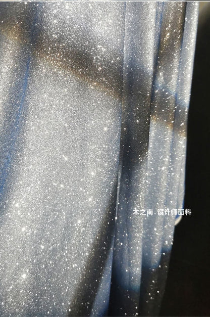 Gradient Galaxy Knitted Mesh Fabric, Silver Glitter, 59"W
