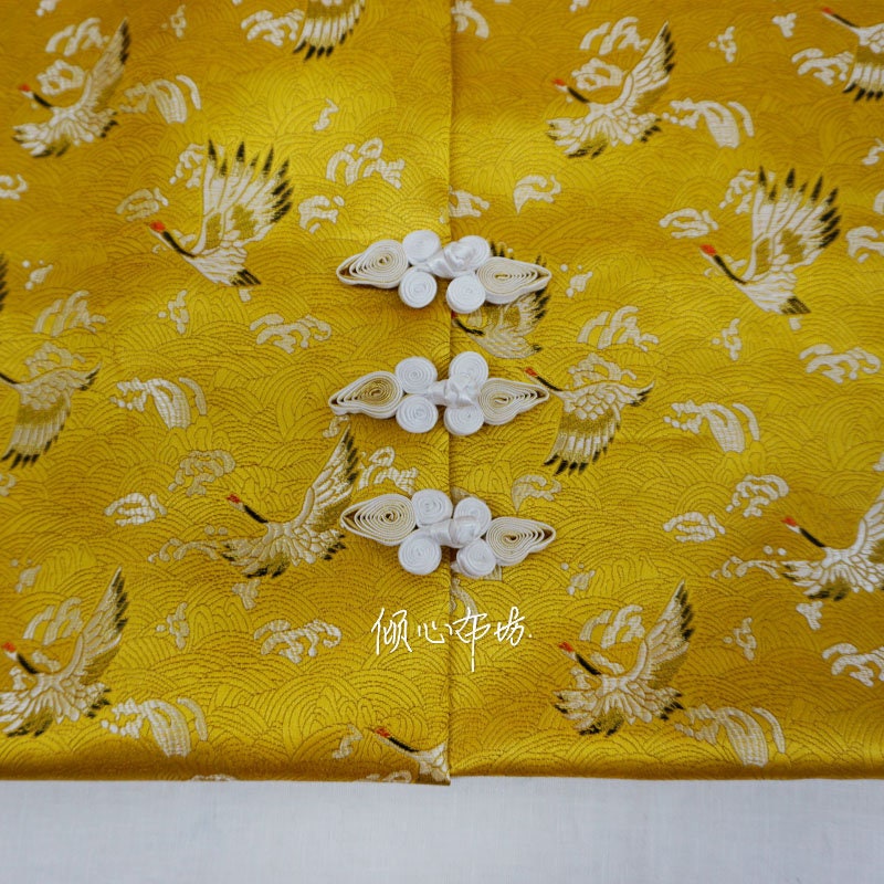 Crane Jacquard Satin Fabric: Gold Bird Brocade, 45"W Home Decor