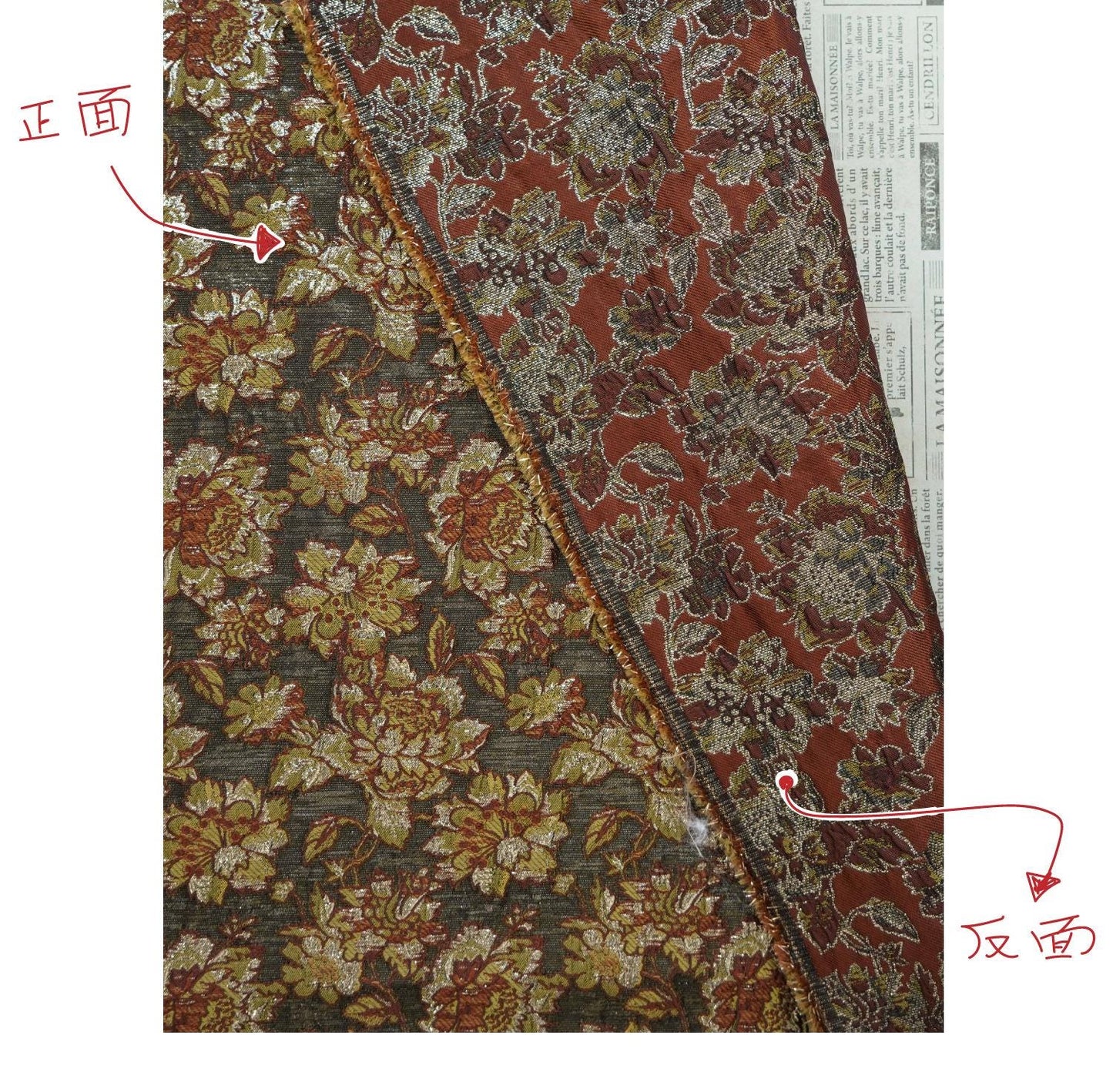 Tissu jacquard européen à motif floral en relief et fil d'or - Brocart de luxe pour ameublement, rideaux, couture, décoration intérieure - Large