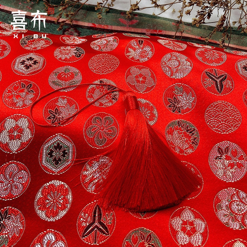 Dragon Brocade Fabric: Red Silk Rayon Blend, 29" Wide