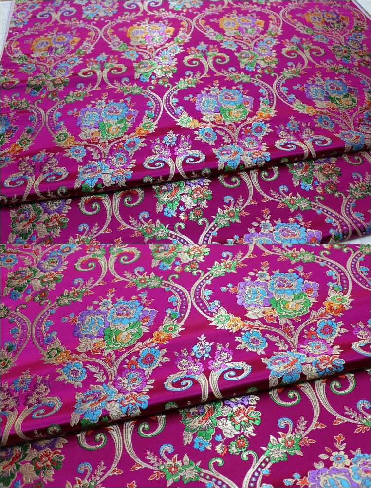 Tissu brocart à motifs floraux : 75 cm de large, style tibétain vintage, soie et rayonne