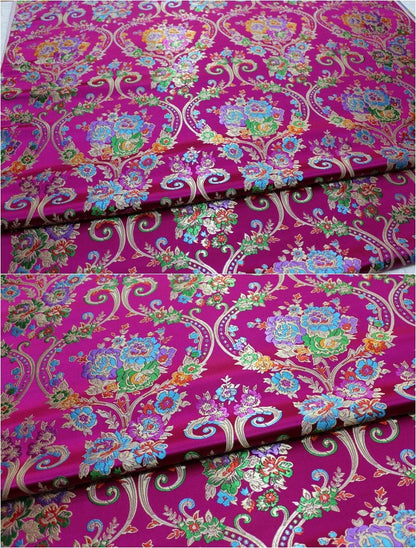 Tissu brocart à motifs floraux : 75 cm de large, style tibétain vintage, soie et rayonne