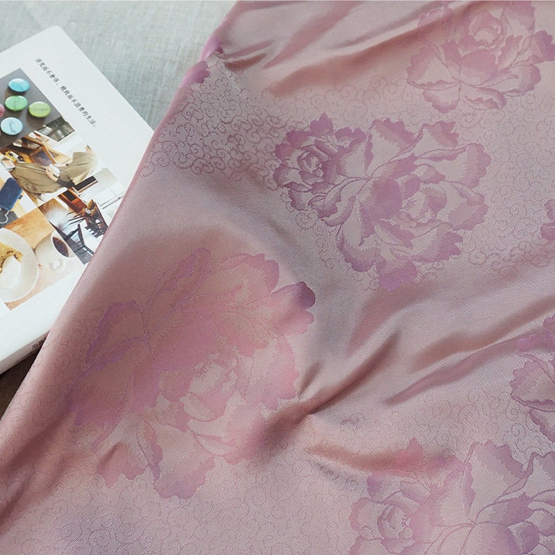 Floral Tea Silk Satin Fabric - 55"W Gambiered Canton Gauze