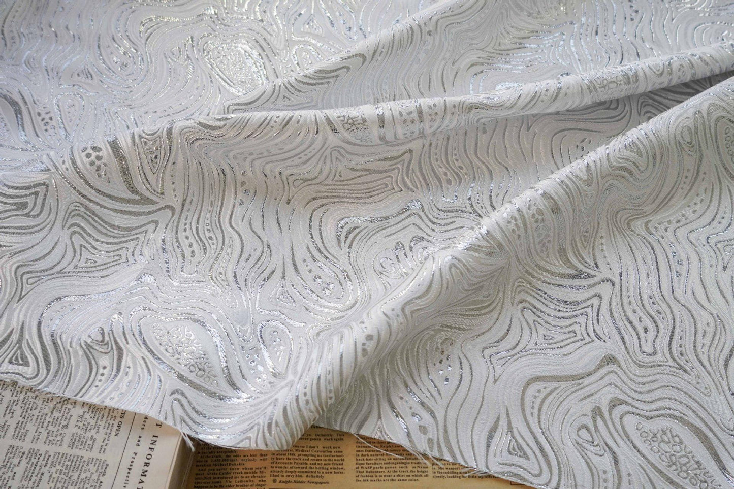Gold & Black Jacquard Fabric: 3D Running Water Texture (55"w)
