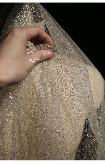 Glitter Mesh Wedding Fabric, Sheer Designer Sewing Material, Black & White, 59"Wide