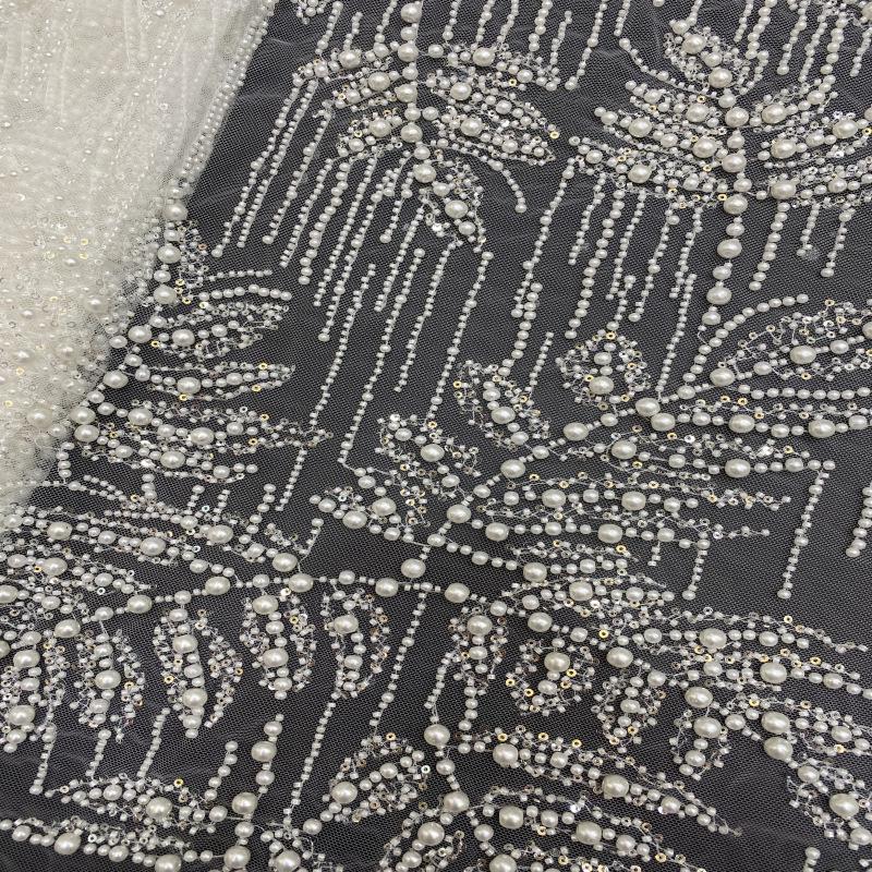 Luxury Beaded & Sequin Embroidered Fabric ��� 4/6/8mm Pearls, Bridal Material, Wedding Dress, Prom, Couture Sewing, High-End Fashi"W