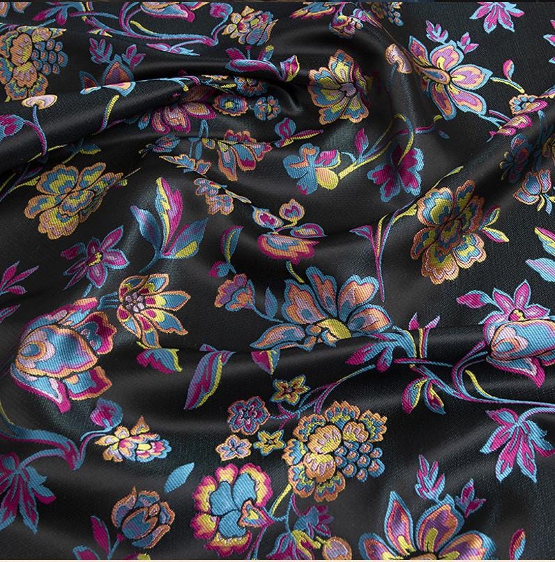 Tissu brocart jacquard à motif floral : tissu d’ameublement gaufré, 150 cm de large