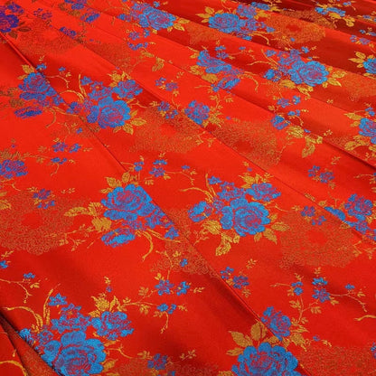 Tissu brocart de soie : motif de roses, tissu de mariage chinois (au mètre)