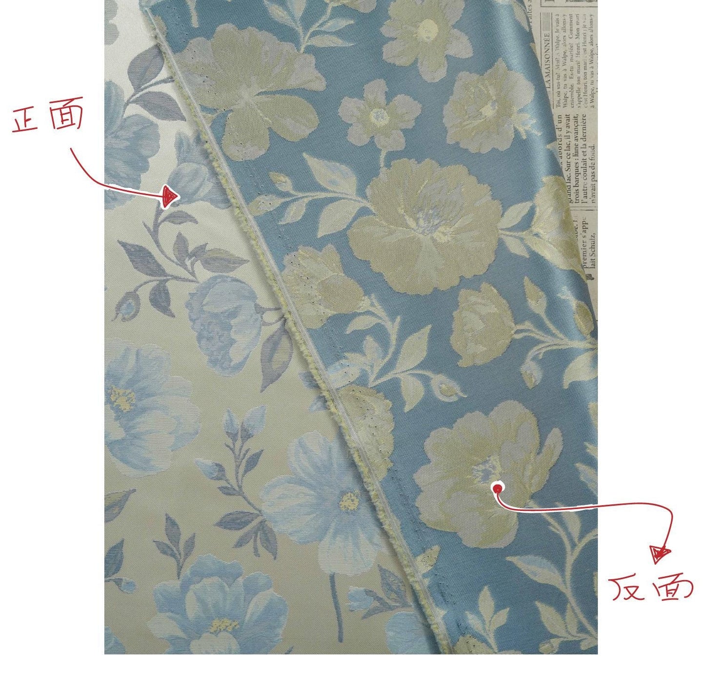 Tissu brocart jacquard à motif floral bleu élégant ��� Cheongsam, canapé, textile de décoration intérieure"W