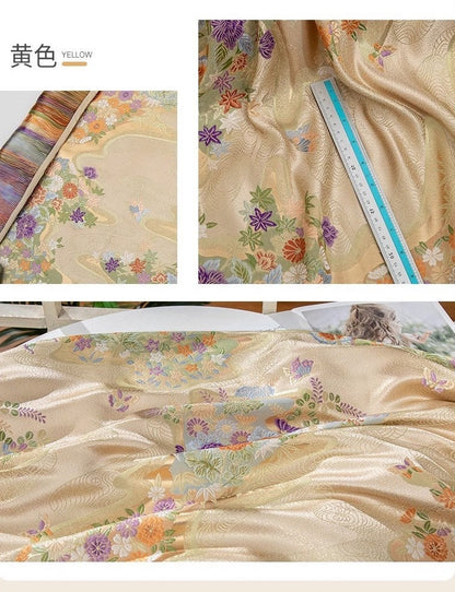 Nishijin Weaving Fabric: Gold Flower River Figure, Japanese Pattern (59"W)