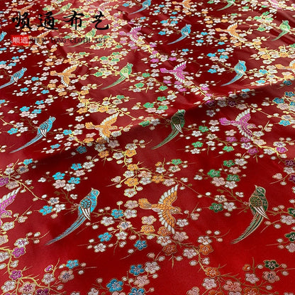 Bird Peony Jacquard Brocade Fabric: Golden Cheongsam Qipao Sewing, 59"W