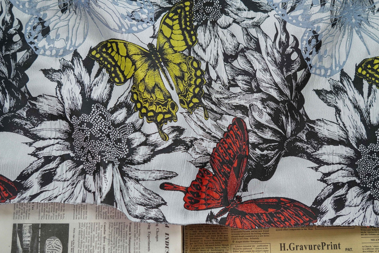 Butterfly Jacquard Fabric: Retro Drapery, Upholstery, Costume - 60"W