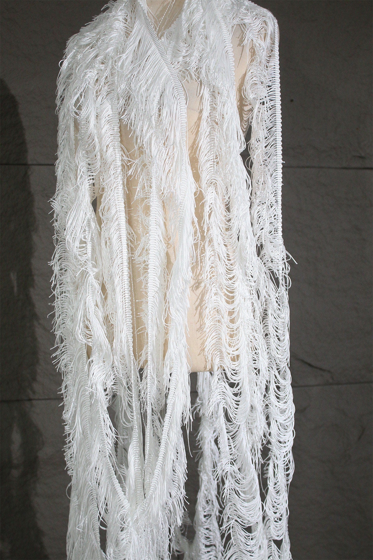 White Tassel Fringe Fabric: Polyester Lace Trim, DIY Decor - 5.9" Wide