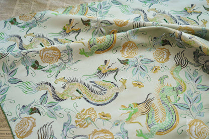 Tissu jacquard Turquoise Dragon : ameublement gaufré, costume, décoration (165 cm de large)