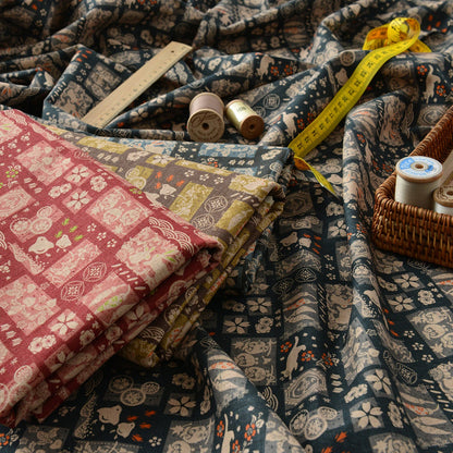 Japanese Cotton Linen Fabric: Patchwork Print for Sewing & Upholstery