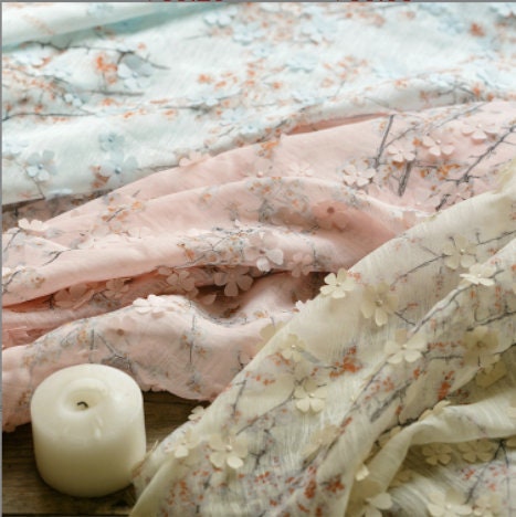 3D Embroidery Flower Chiffon Fabric: Handmade Dress, Curtain, & Doll Making Fabric