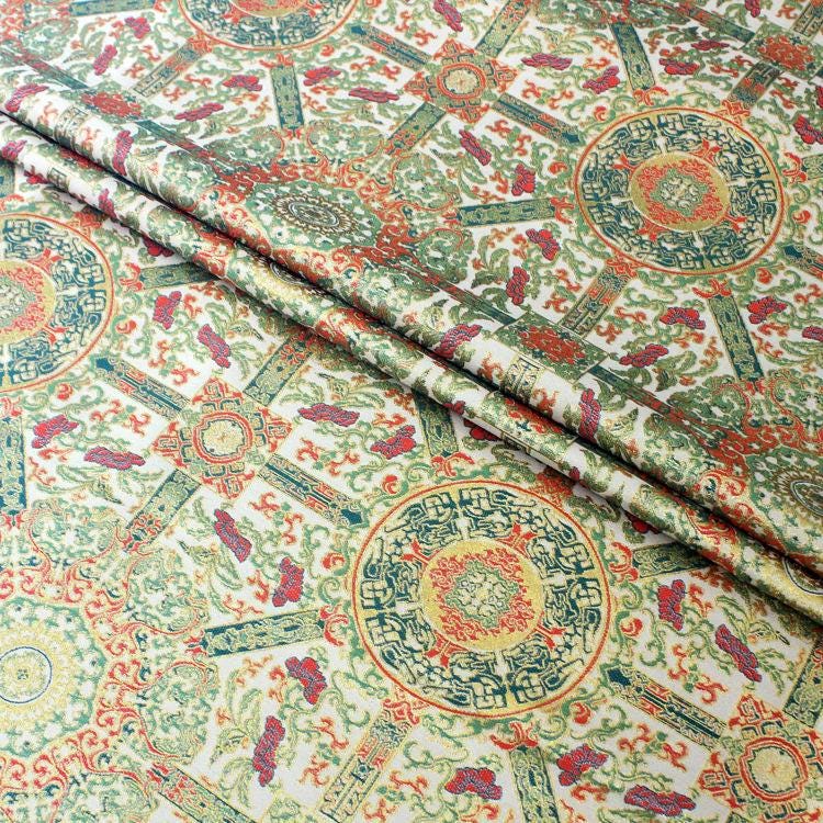 Mongolian Bada Fabric: Tibetan Caisson Pattern Rayon, 58"W, By The Meter