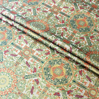 Mongolian Bada Fabric: Tibetan Caisson Pattern Rayon, 58"W, By The Meter