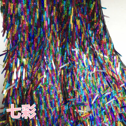 Pink Sequined Tassel Mesh Fabric, Illusion Design, 49" Wide