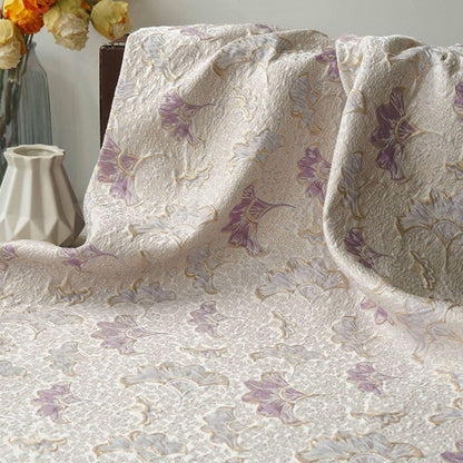 Gold Thread Jacquard Woven Fabric: 3D Lilac Floral Embossed Upholstery, Costume, Sewing - 60"W
