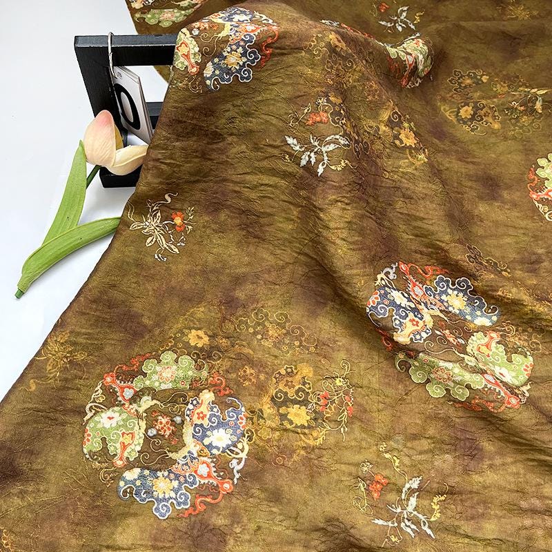 Tissu Tencel à motif Bouddha de Dunhuang : ameublement, écharpe et rideaux de style asiatique