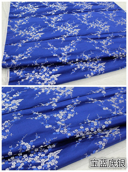 Plum Blossom Silk Brocade Fabric: Multicolored Cheongsam Qipao Material